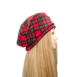 Red Tartan Retro Beret Hat for Women
