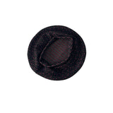 Black fedora hat with a pattern on a white background