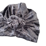 Gray velvet headscarf with a knot on a white background