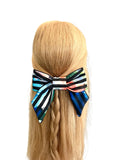 Striped colourful hair bow barrette clip for women