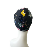 Black Floral Vintage Style Turban Hat