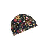 Christmas-themed beanie with colorful patterns on a white background