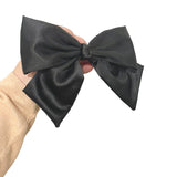Black silky satin hair bow barrette clip