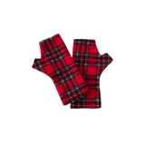 Red plaid fingerless gloves on a white background