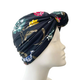 Black Floral Vintage Style Turban Hat