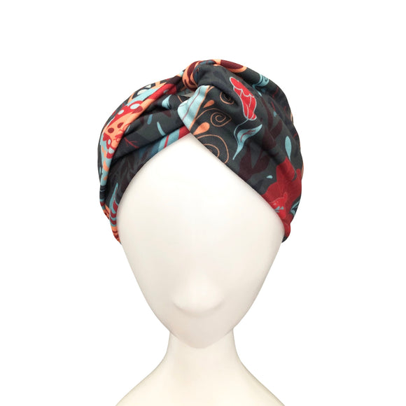 Wide Floral Teal Boho Twist Headband for Women