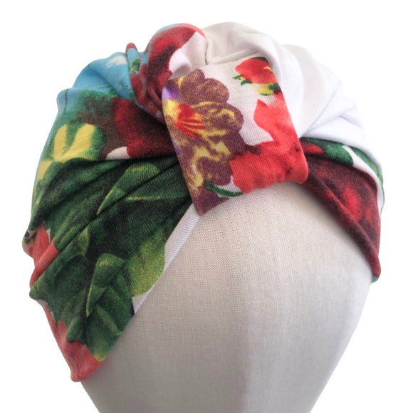 Soft White Floral Turban Hat for Women