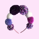 Purple and White Boho Pompom Festival Crown