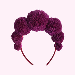 Wine Red Pompom Festival Headband Crown