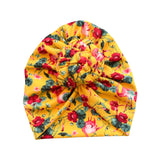 Yellow Floral Vintage Style Chain Knot Turban