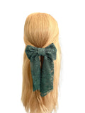 Aesthetic green lace long tail hair bow clip