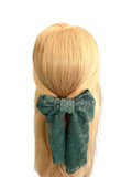 Aesthetic green lace long tail hair bow clip