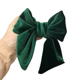 Dark green velvet hair bow barrette clip