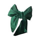 Dark green velvet hair bow barrette clip