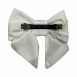 Ivory white velvet hair bow barrette clip