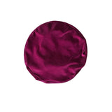 Maroon satin bonnet on a white background