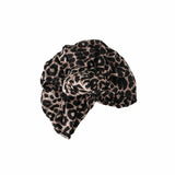 Leopard print headscarf on a white background
