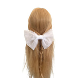 White Pearl Tulle Bridal Wedding Hair Bow Clip