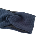 Close-up of a blue knitted scarf on a white background