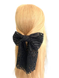 Black lace hair bow French barrette clip
