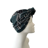 Dark Green Floral Turban Style Hat