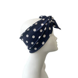 Navy Blue Polka Dot Hair Wrap Scarf