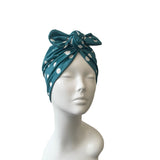 Vintage Style Teal Polka Dot Bow Turban