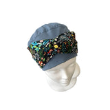 Dusky Blue Bamboo Seamless Jersey Turban Beanie Hat with Detachable Headband