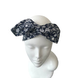 Navy floral wired headband