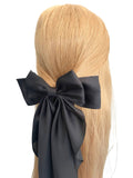 Black oversized long tail satin hair bow 