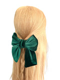 Dark green velvet hair bow barrette clip