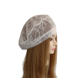 Lace head cover on a mannequin head with long brown hair against a white background