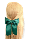 Green silky satin hair bow barrette clip for women