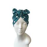Vintage Style Teal Polka Dot Bow Turban