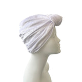 Soft White Crushed Velvet Knot Vintage Turban Hat