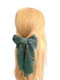 Aesthetic green lace long tail hair bow clip