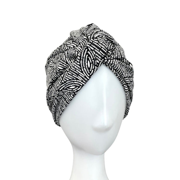 Black and White Patterned Vintage Style Head Turban