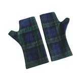 Navy blue green tartan fingerless gloves and ear warmer set