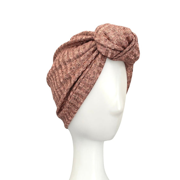 Metallic Rose Gold Knit Fabric Turban Hat