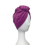 Front Knotted Vintage Style Violet Lined Cotton Turban Hat