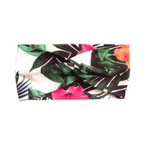 White Green Tropical Print Floral Twist Headband