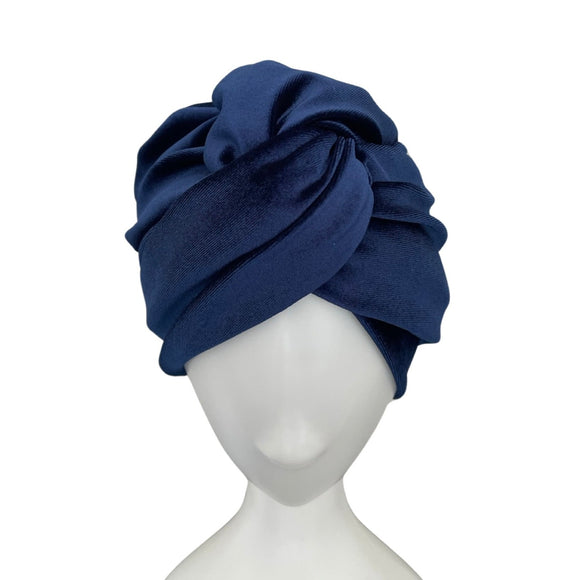 Navy Blue Velvet Vintage Style Twisted Hair Turban