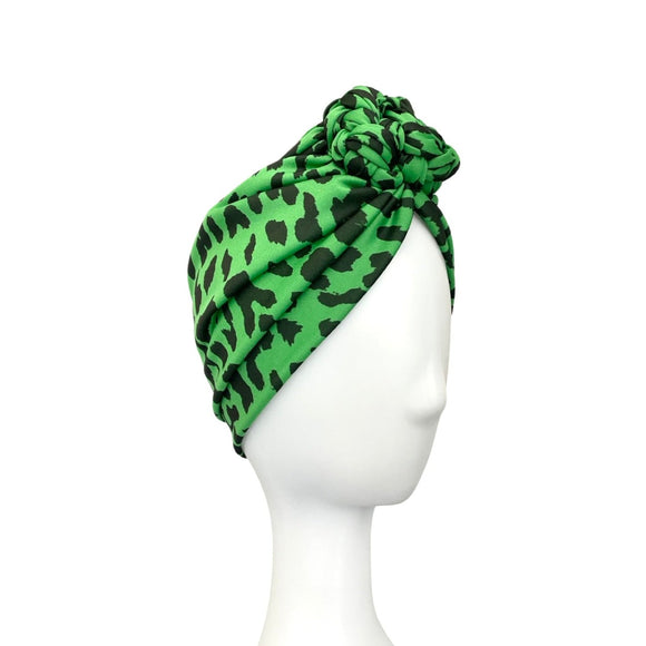 Green and Black Cheetah Animal Print Retro Knot Turban Hat