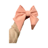 Oversized salmon pink fabric hair bow barrette clip 