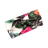 White Green Tropical Print Floral Twist Headband