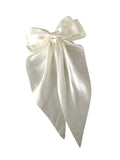 Champagne white satin bow hair barrette clip