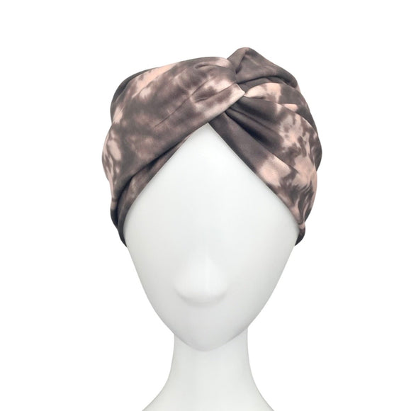 Wide Nude and Black Tie Dye Turban Twist Headband