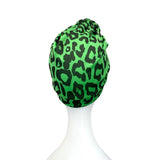 Green and Black Cheetah Animal Print Retro Knot Turban Hat