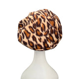 Leopard print fleece beret hat for women