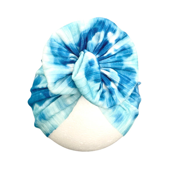 Blue and White Tie Dye Girl Turban Hat